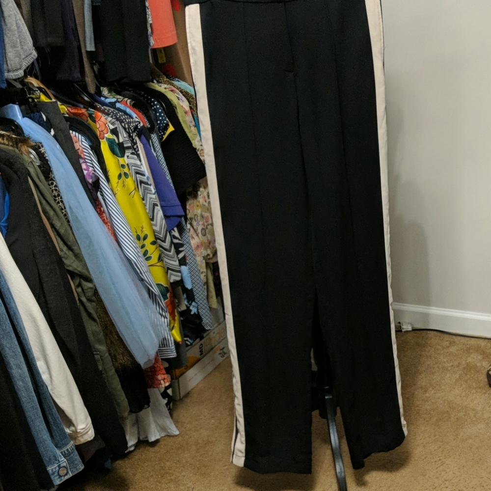 Black w/white & black side striped pants